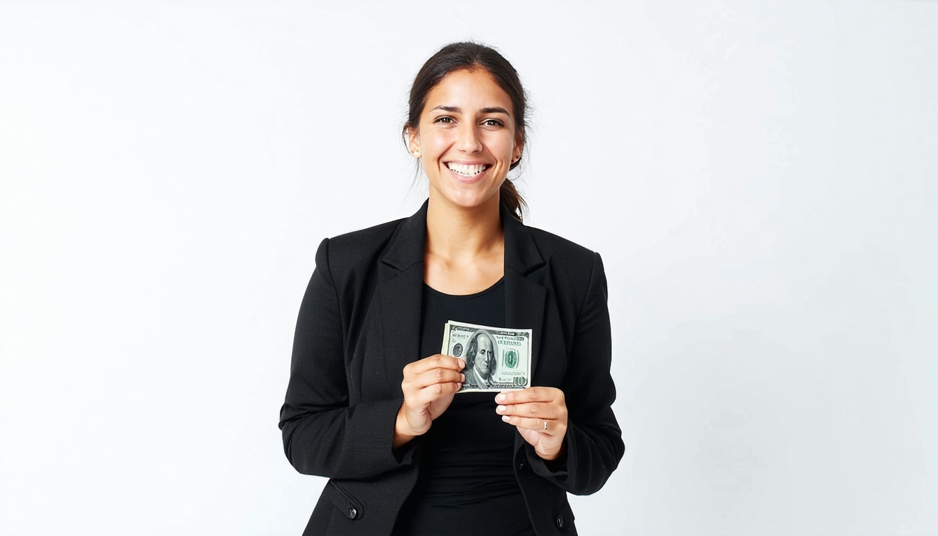 Persona feliz recibiendo premio en efectivo